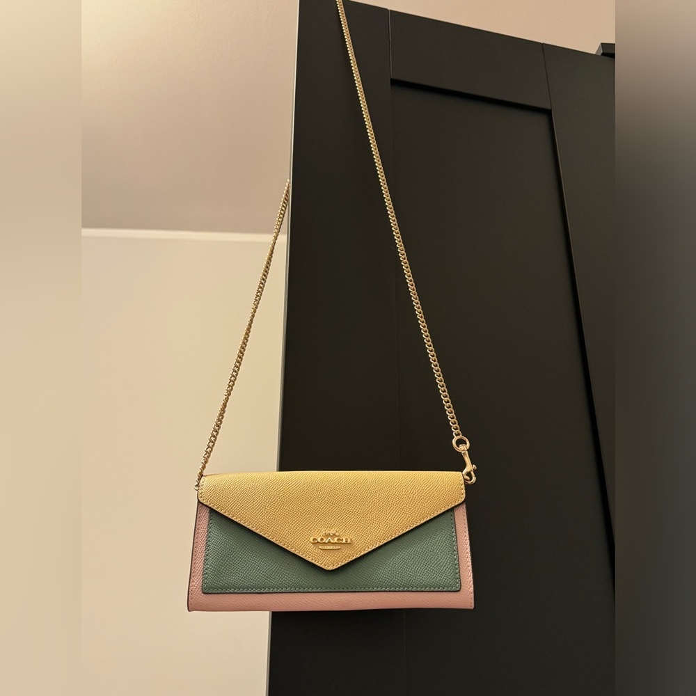 Slim Envelope Wallet With Chain In Colorblock - Picture 4 of 10